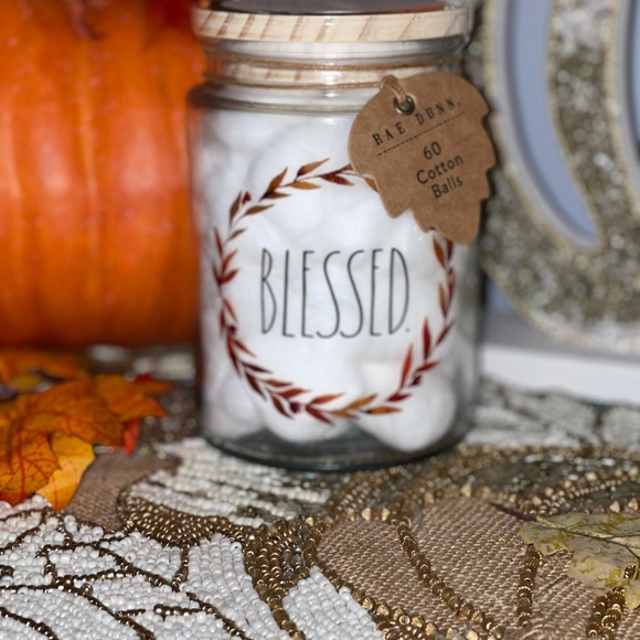 NWT RAE DUNN Fall "Blessed" Glass Jar Canister with Wood Lid Cotton Balls - Picture 9 of 11